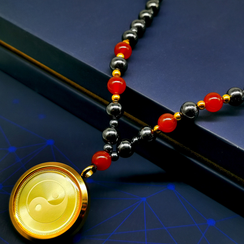 Golden Tai Chi™ Natural obsidian magnet necklace with negative ion pendant 太极负离子黑曜石磁项链 - JoonaCare.Shop